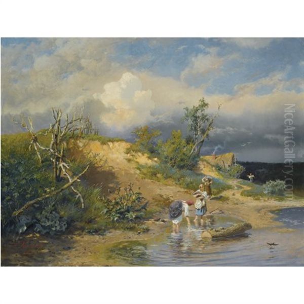 By The Riverbank Oil Painting by Aleksandr Aleksandrovich Kiselev