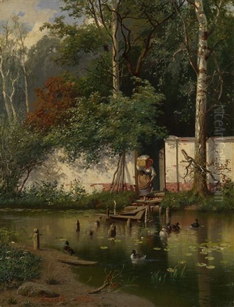 By A Pond Oil Painting by Alexander Kiselev