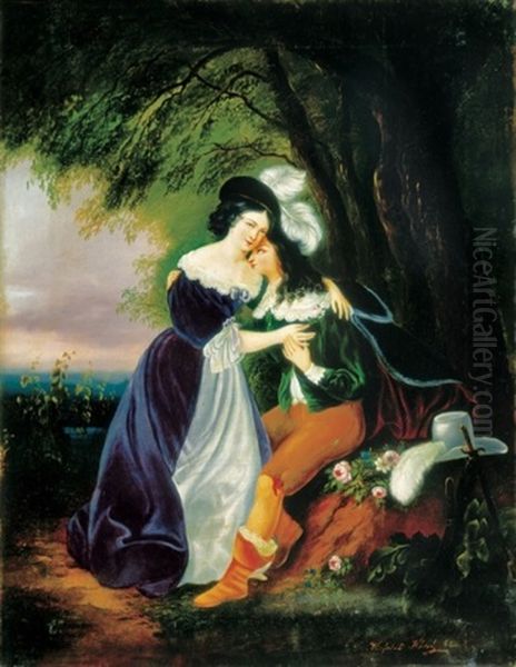 Szerelmesek (lovers) Oil Painting by Karoly Kisfaludi