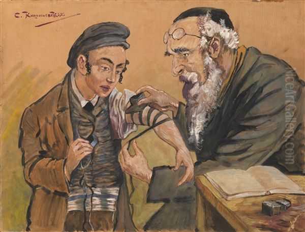 Putting On Tefillin Oil Painting by Solomon Yakovlevich Kishinevsky