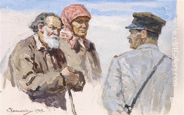 Ukrainisches Bauernpaar Im Gesprach Oil Painting by Solomon Yakovlevich Kishinevsky