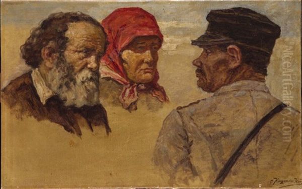 Three Portraits Oil Painting by Solomon Yakovlevich Kishinevsky