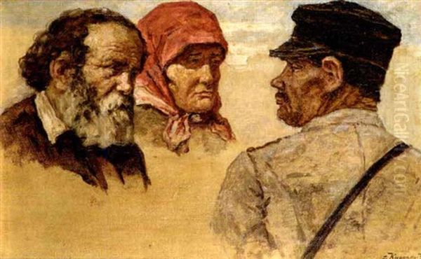 Etude De Trois Tetes Oil Painting by Solomon Yakovlevich Kishinevsky