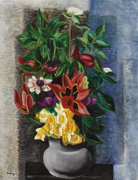 Grand Bouquet, Vase De Fleurs Oil Painting by Moise Kisling