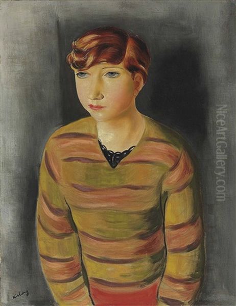 Jeune Femme Au Pull Raye by Moise Kisling