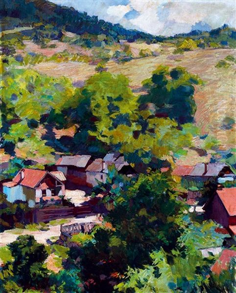 Landscape In Felsobanya Oil Painting by Karoly Kiss