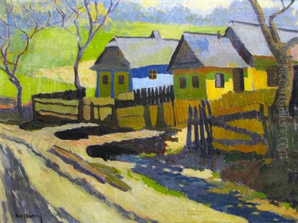 Transylvanian Village Oil Painting by Karoly Kiss