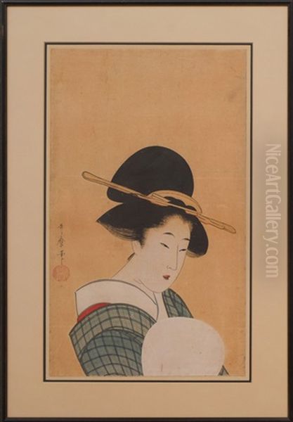 Courtesan With Fan Oil Painting by Utamaro Kitagawa