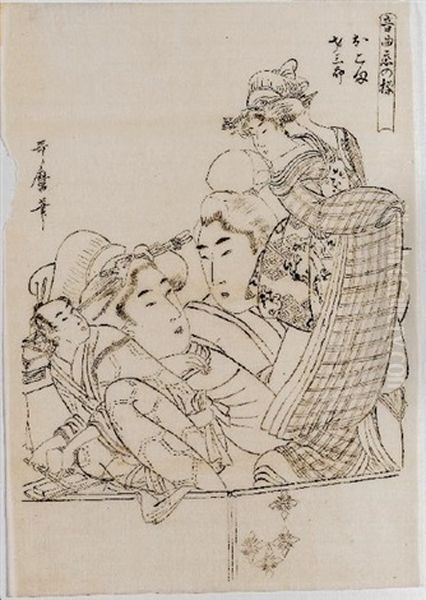 Ongyoku Koi No Ayatsuri Oil Painting by Utamaro Kitagawa