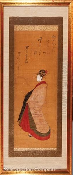 Standing Beauty Oil Painting by Utamaro Kitagawa