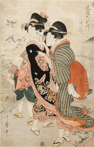 The Six Jewel Rivers Oil Painting by Utamaro Kitagawa