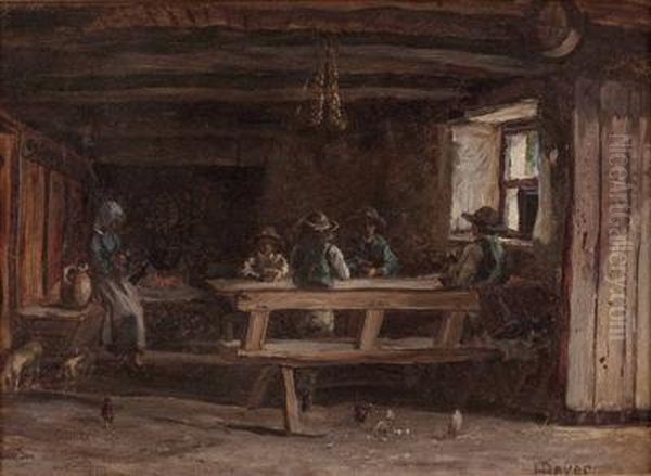 Bauernfamilie In Der Stube Oil Painting by Hermann Bayer