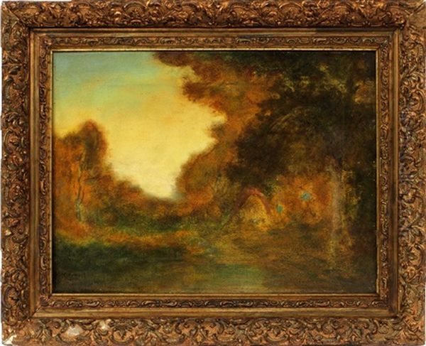 Stream By Wooden Landscape Oil Painting by Hudson Mindell Kitchell