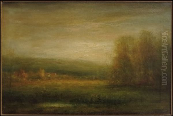 Landscape With Homestead In The Distance Oil Painting by Hudson Mindell Kitchell