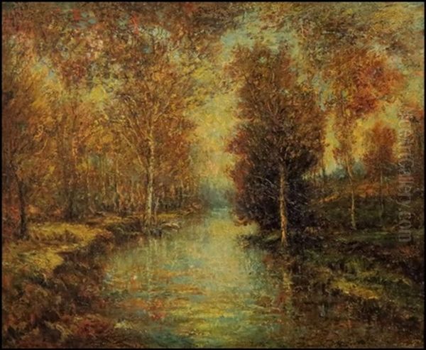 River Landscape Oil Painting by Hudson Mindell Kitchell