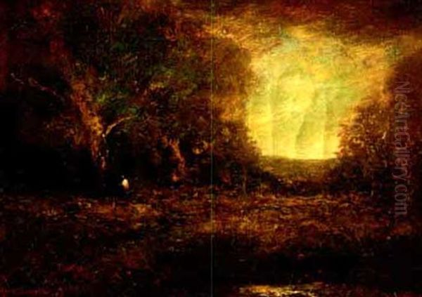 A Figure In An Autumn Landscape Oil Painting by Hudson Mindell Kitchell