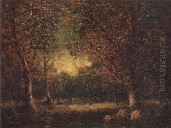 Autumn Landscape With Figure In A Clearing Oil Painting by Hudson Mindell Kitchell