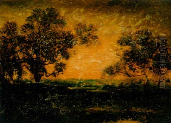 Landscape With Distant Houses Oil Painting by Hudson Mindell Kitchell