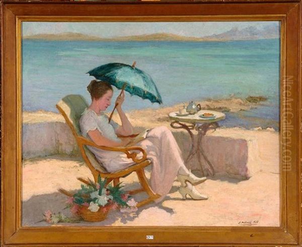 Jeune Femme Lisant Au Bord De La Mer Oil Painting by Joseph Milner Kite