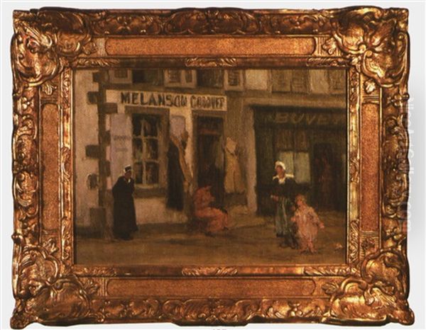 Scene De Rue A Concarneau Devant Le Magasin Melanson-cosquer Oil Painting by Joseph Milner Kite