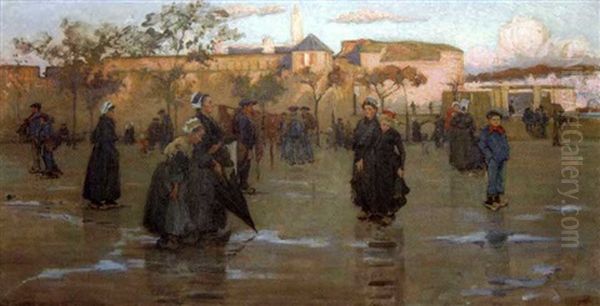 Apres La Pluie, A L'entree De La Ville Close Oil Painting by Joseph Milner Kite