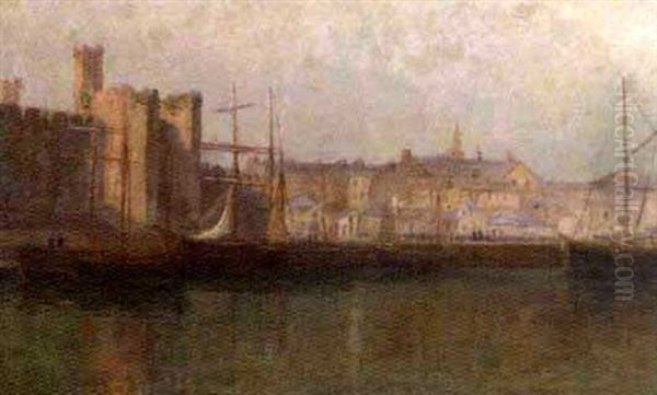 Caernarvon Castle, From The Quay Oil Painting by Joseph Milner Kite