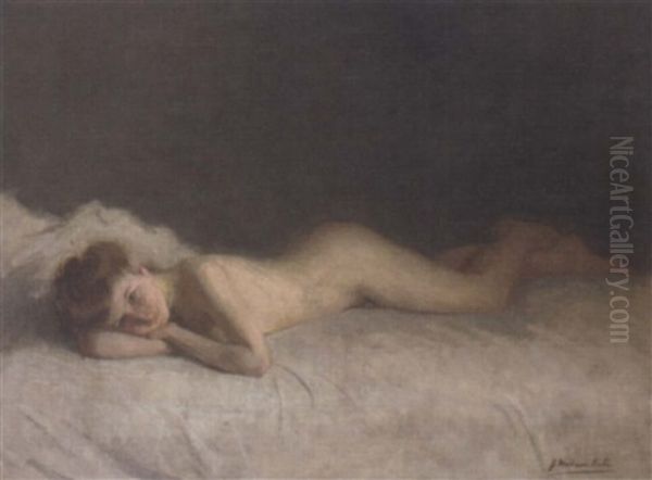 A Young Girl On A Bed Oil Painting by Joseph Milner Kite