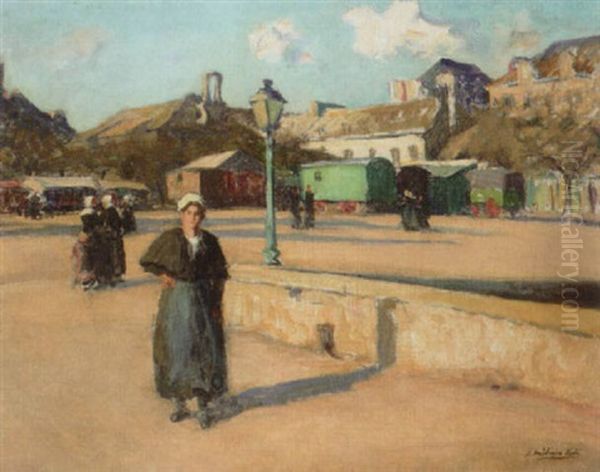 Market Day In Concarneau Oil Painting by Joseph Milner Kite