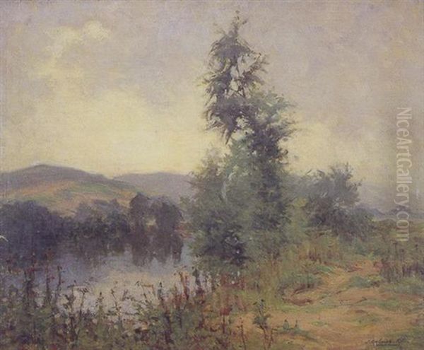 Landscape With A Riverside Path Oil Painting by Joseph Milner Kite