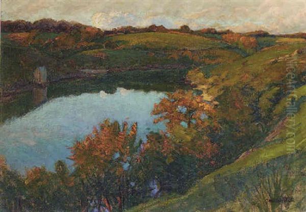 An Autumnal River Landscape by Joseph Milner Kite