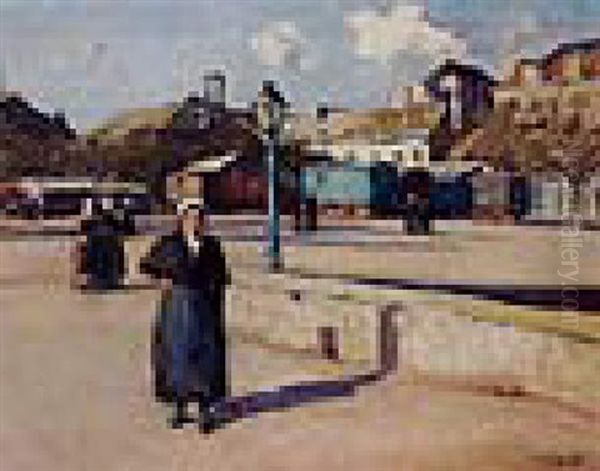 Market Day In Concarneau Oil Painting by Joseph Milner Kite