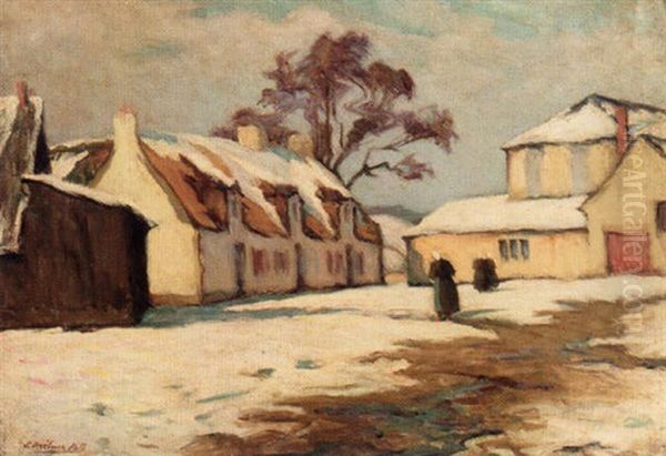 Snow Covered Farm, Brittany Oil Painting by Joseph Milner Kite