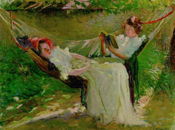 Young Girls In A Hammock On A Summer's Day Oil Painting by Joseph Milner Kite