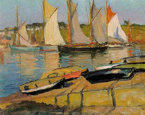 Harbour Scene, With Boats On The Slipway Oil Painting by Joseph Milner Kite