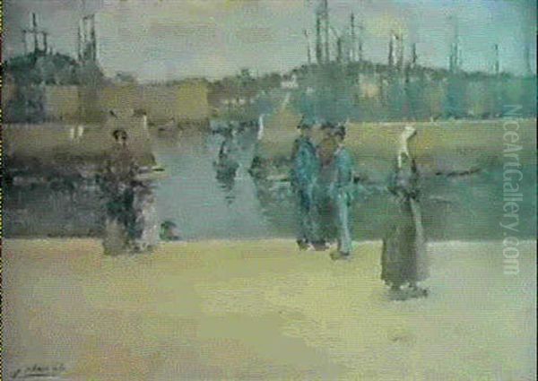 A Breton Harbour Oil Painting by Joseph Milner Kite