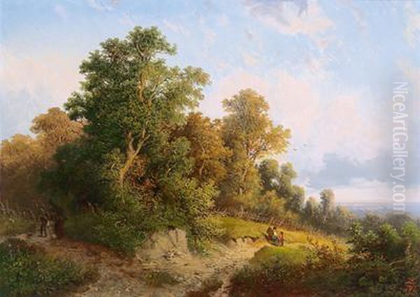 Rast Am Heimweg Mit Blick Ins Donautal Oil Painting by Julius Bayer