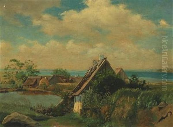 Summerlandscape With Houses Oil Painting by Johann Adolf Kittendorf