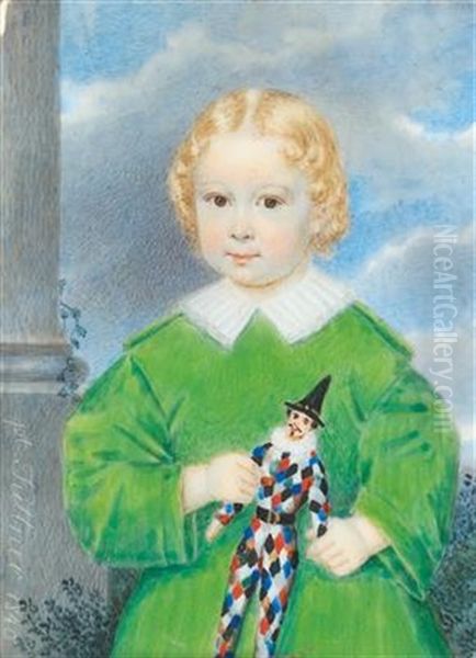 A Portrait Of A Boy In A Green Dress Oil Painting by Patrizius Kittner