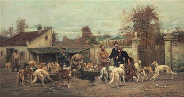 At The Kennel Oil Painting by Aleksei Danilovich Kivshenko