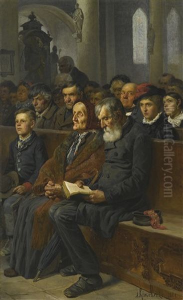 In A Church Oil Painting by Aleksei Danilovich Kivshenko