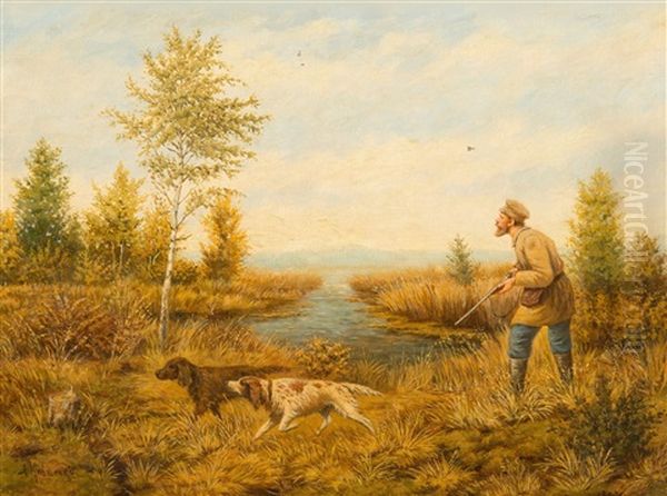 Hunting Oil Painting by Aleksei Danilovich Kivshenko