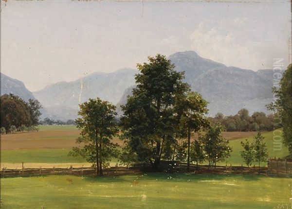 Landscape With Mountains In The Distance Oil Painting by Anton Edvard Kjeldrup