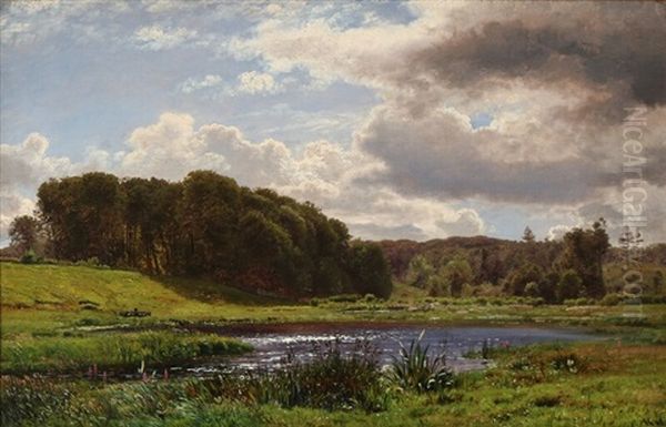 A Bog Near Kirkeskoven At Sollerod, Zealand Oil Painting by Anton Edvard Kjeldrup