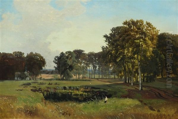 Landscape With Storks Oil Painting by Anton Edvard Kjeldrup