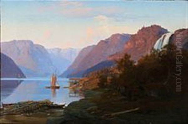 Norwegian Landscape From Burdalen Hardanger, Norway Oil Painting by Anton Edvard Kjeldrup