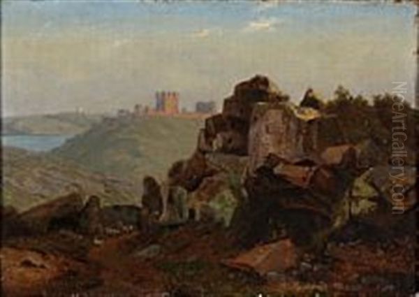 Scenery From The Ruined Castle Hammershus, Bornholm, Denmark Oil Painting by Anton Edvard Kjeldrup