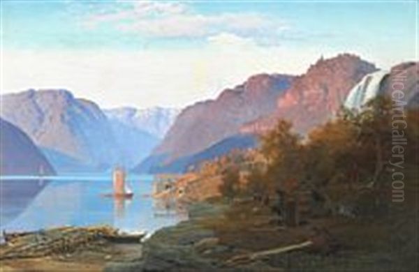 Norwegian Landscape From Burdalen Hardanger, Norway Oil Painting by Anton Edvard Kjeldrup