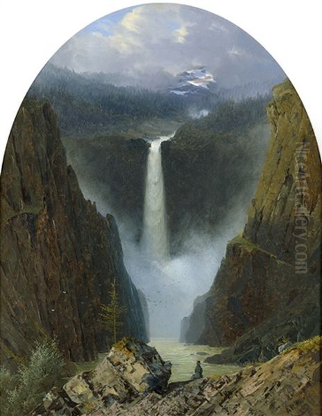 Der Wasserfall Vettisfossen In Norwegen Oil Painting by Anton Edvard Kjeldrup