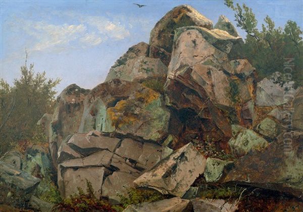 Felsstudie Von Bornholm Oil Painting by Anton Edvard Kjeldrup