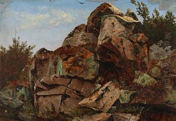 Klippeparti. Bornholm Oil Painting by Anton Edvard Kjeldrup